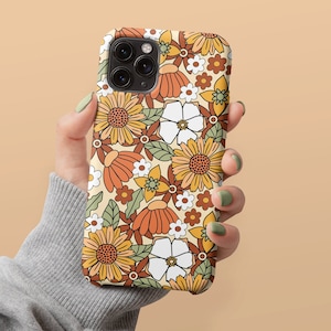 Retro Sunflower Phone Case Personalized Gift Floral Fall 60s 70s Abstract Green Orange Red Brown Phone Case iPhone 14 13 12 11 Pro Max Mini