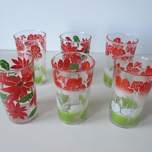 Retro 1970s,Six Glass Drinking  Tumblers , Coke, Lemonade ,Soft drinks ,Half pint Approx. decorated in a floral pattern ,