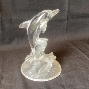 Glass , Dolphin ,figure  Leaping From The Sea , Nice Quality Moulded Figurine , Perfect Condition .