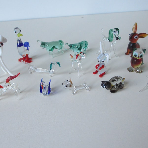 Glass Miniature Animals, Hand Blown Lamp work,pos Murano, Job Lot , Dogs ,Deer ,horse Rabbits , tortoise, swan , owl ,Bulls  Duck ,aprox. 15