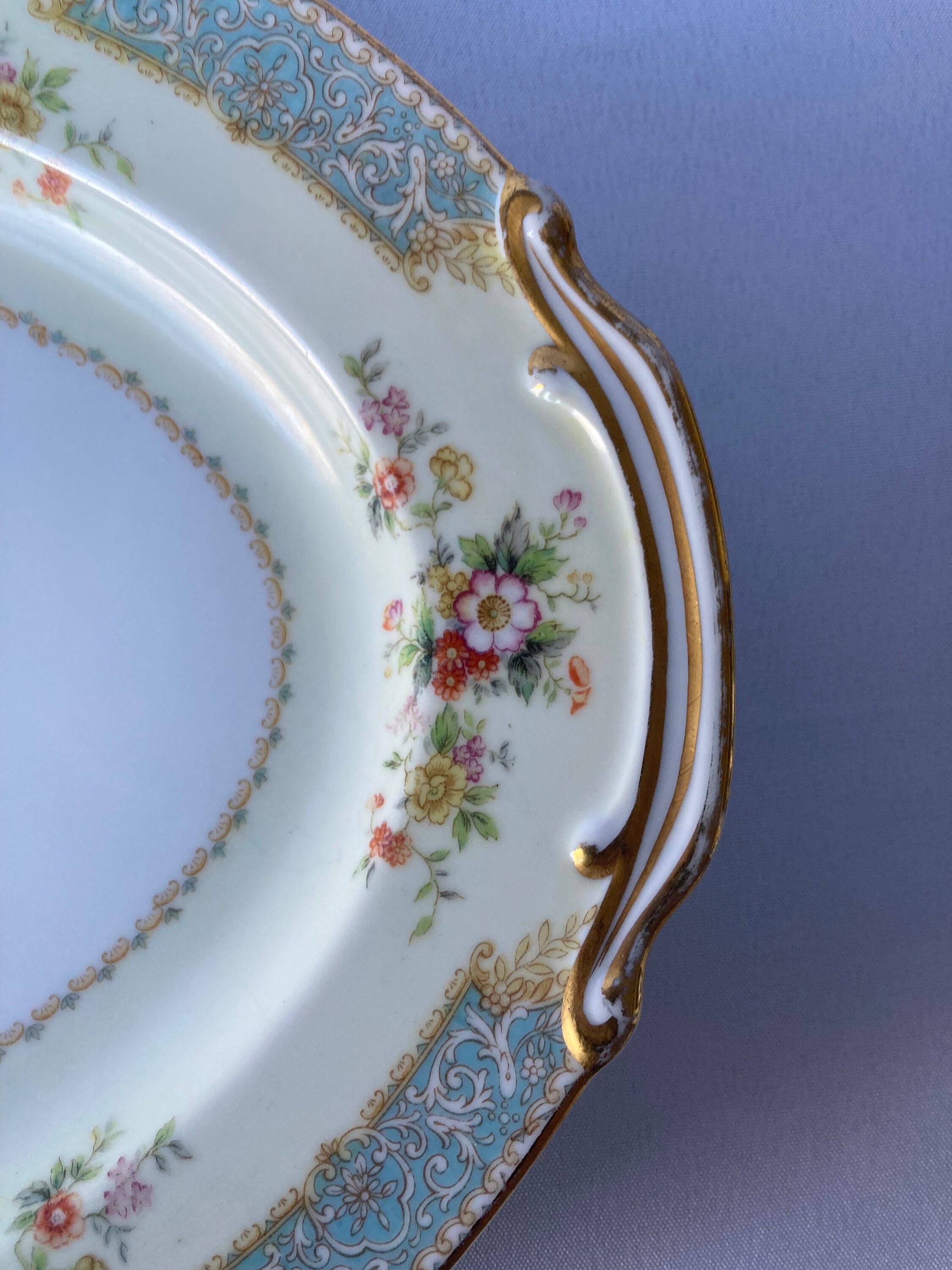 【希少】 コロンビア W595大皿 オーバルプラッター 39cm ノリタケ ブルードーン オーバルプラッター 花模様陶器 占領下日本製