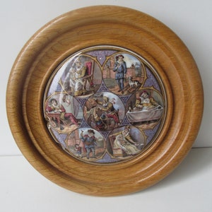 Antique English Victorian Framed Pratt ware Ceramic Pot Lid ,called &quot;The Severn Ages Of Man &quot; Top Quality surround ,