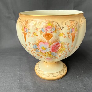 Crown Devon Fieldings Spring, mönster, blush elfenben, fotvas, klotform, antik 1920-tal,