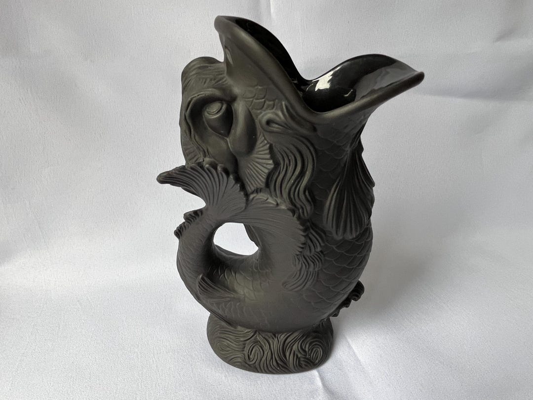Wedgwood Black Basalt Fish Jug, 1972 Gurgle Pitcher , Vintage , Great ...