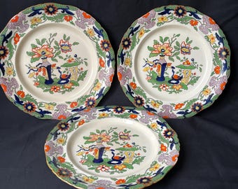 Masons Ironstone Speiseteller, Tisch- & Vasenmuster, georgianische Ära, 3er-Set