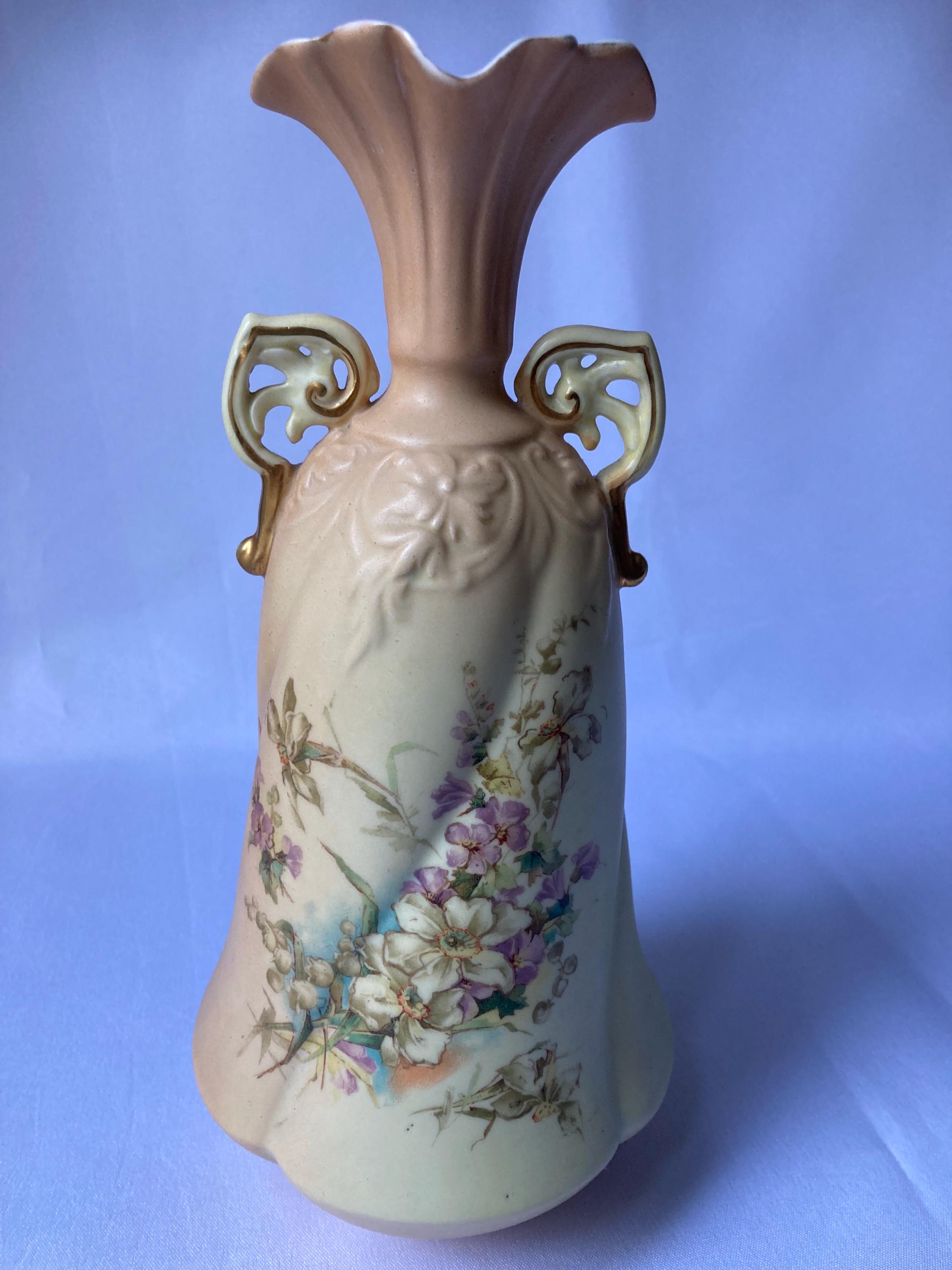 Antique Royal Worcester Vase, Hand-painted Floral, Blush Ivory