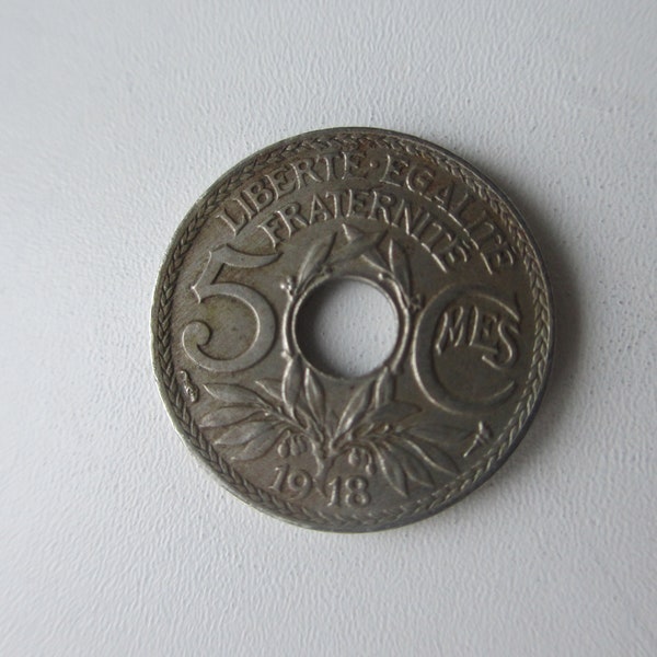 French ,Lindauer 5 Centimes , Coin 1918 ,Liberte Egalite Fraternite ,Clean condition for age .