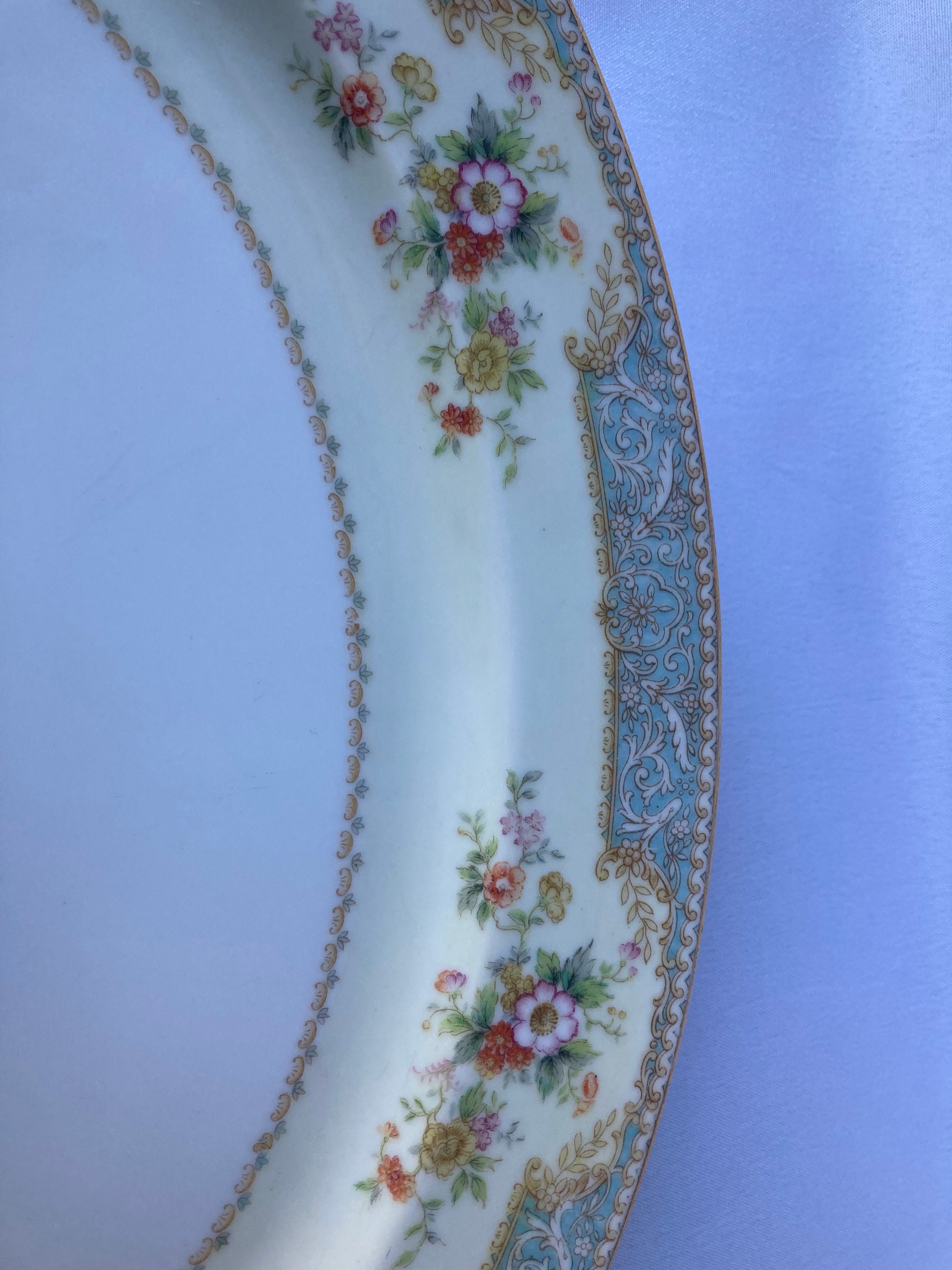 ノリタケ ブルードーン オーバルプラッター 花模様陶器 占領下日本製