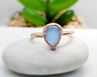 Blue Chalcedony ring, Gold Handmade ring, Blue stone ring, Blue crystal ring, Unique ring, Boho ring, Birthday Gift for her, Statement ring