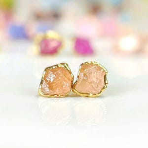 Raw Imperial Topaz Stud Earrings: 14k Gold Filled, November Birthstone