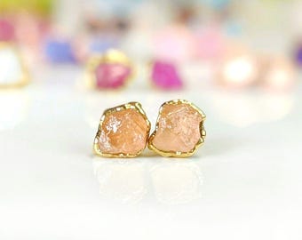 Pendientes de topacio imperial en bruto: chapados en oro de 14k, piedra de nacimiento de noviembre.