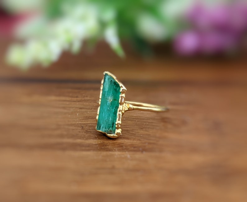 Raw Emerald ring, Emerald Engagement ring, May birthstone ring, Raw stone ring, Birthstone jewelry, Raw crystal ring, Unique engagement ring image 6