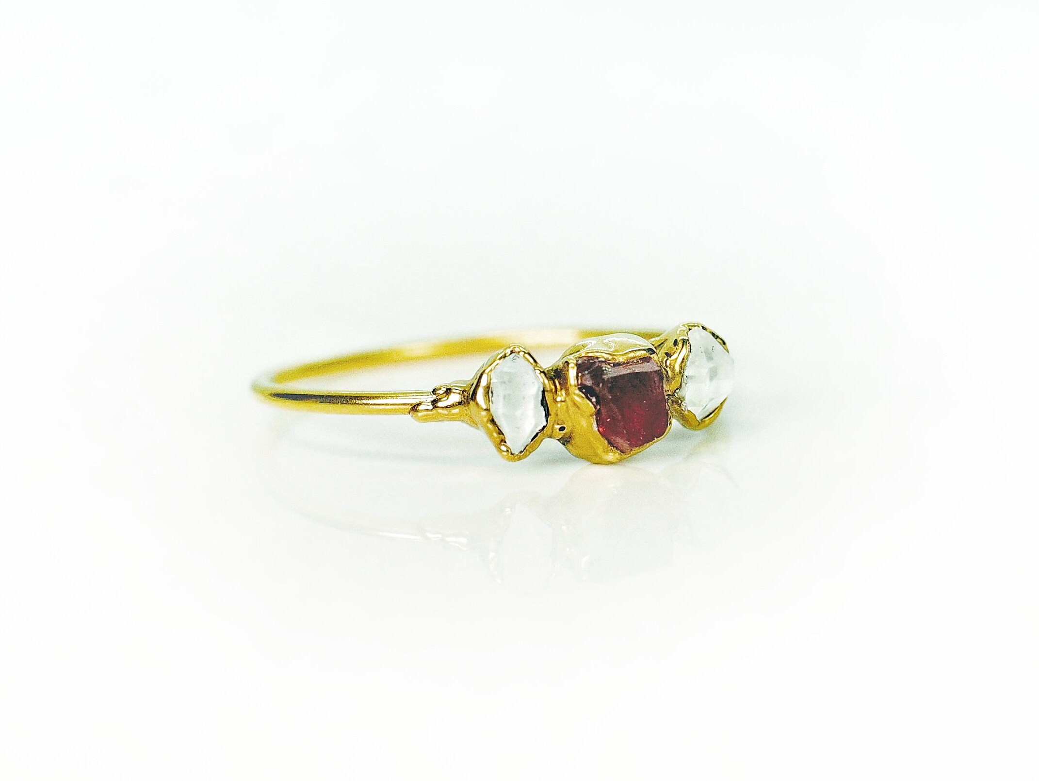 Raw Garnet ring Herkimer diamond ring January birthstone | Etsy