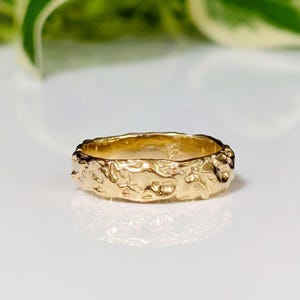Rustic 14k Gold Wedding Band: Molten Metal Textured Ring