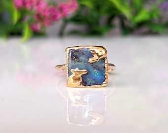 Australian Boulder Opal Ring: 18k Gold Kintsugi Statement Jewelry
