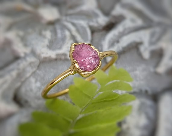 Raw Pink Spinel Ring, Raw Gemstone Ring, Spinel Jewelry, Rough