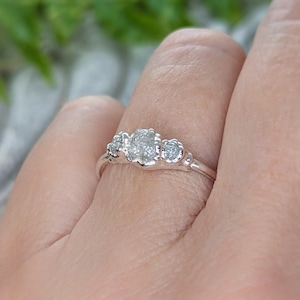 Raw diamond engagement ring, Rough diamond ring, Multi-stone ring, Unique diamond engagement ring, Fine Silver diamond ring, gift for her