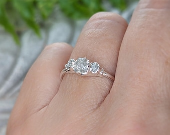 Raw diamond engagement ring, Rough diamond ring, Multi-stone ring, Unique diamond engagement ring, Fine Silver diamond ring, gift for her