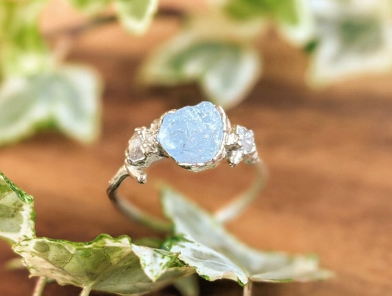 14k White Gold Genuine .53 Cttw Aquamarine & Diamond 3 Stone Ring – Exeter  Jewelers