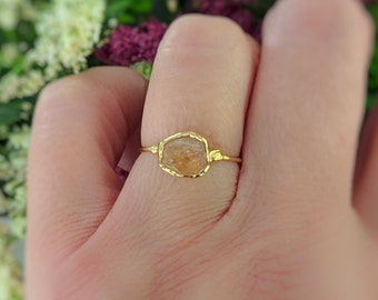 Raw Garnet ring, January birthstone ring, Hessonite Garnet ring, Boho Engagement ring, Gold Garnet ring, Raw crystal ring Birthstone jewelry