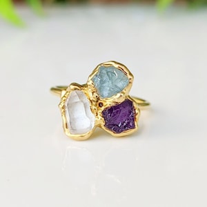 Custom Raw Birthstone Ring: Personalized Mother&#39;s Ring, Family Jewelry