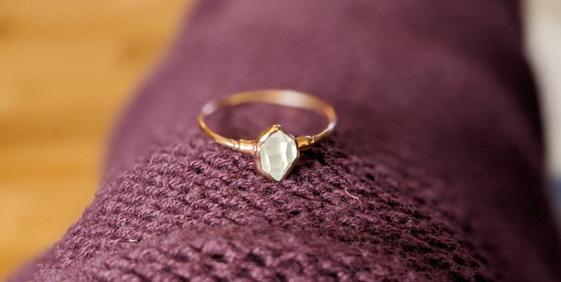 Herkimer diamond ring, Rustic alternative engagement ring, April birthstone ring, Solid 14k Gold Solitaire diamond promise ring, Boho ring image 9