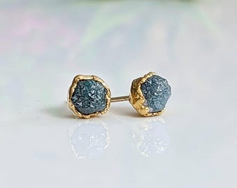 Raw Blue diamond studs, Rough diamond earrings, Uncut diamond jewelry, Blue diamond earrings, Bridal earrings, Diamond bridal stud earrings
