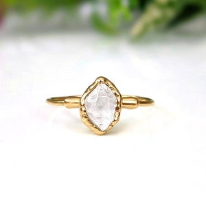 Herkimer diamond ring, Rustic alternative engagement ring, April birthstone ring, Solid 14k Gold Solitaire diamond promise ring, Boho ring image 2