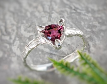 Rubellite Tourmaline ring, Rustic Silver ring, Pink crystal ring, Organic textured ring, Pink Tourmaline ring Unique engagement ring for her