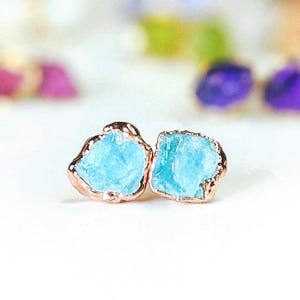 Raw Aquamarine earrings, Aquamarine stud earrings, March birthstone, Gold stud earrings, Raw stone earrings, Mothers Day gift, Boho earrings