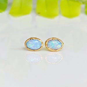 Australian Opal stud earrings, Light blue opal studs, Australian Opal jewelry, Bridal Opal earrings, October birthstone, Unique Gift for her
