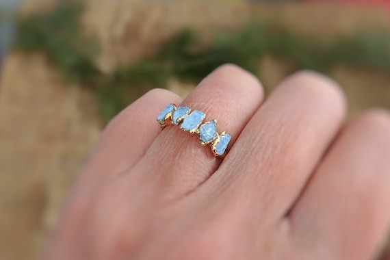 Raw Aquamarine Ring March Birthstone Ring Raw Gemstone Ring