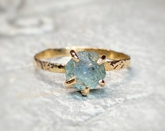 Raw Montana Sapphire engagement ring, Raw Sapphire ring, September birthstone ring, Rough Sapphire ring for women, Unique engagement ring
