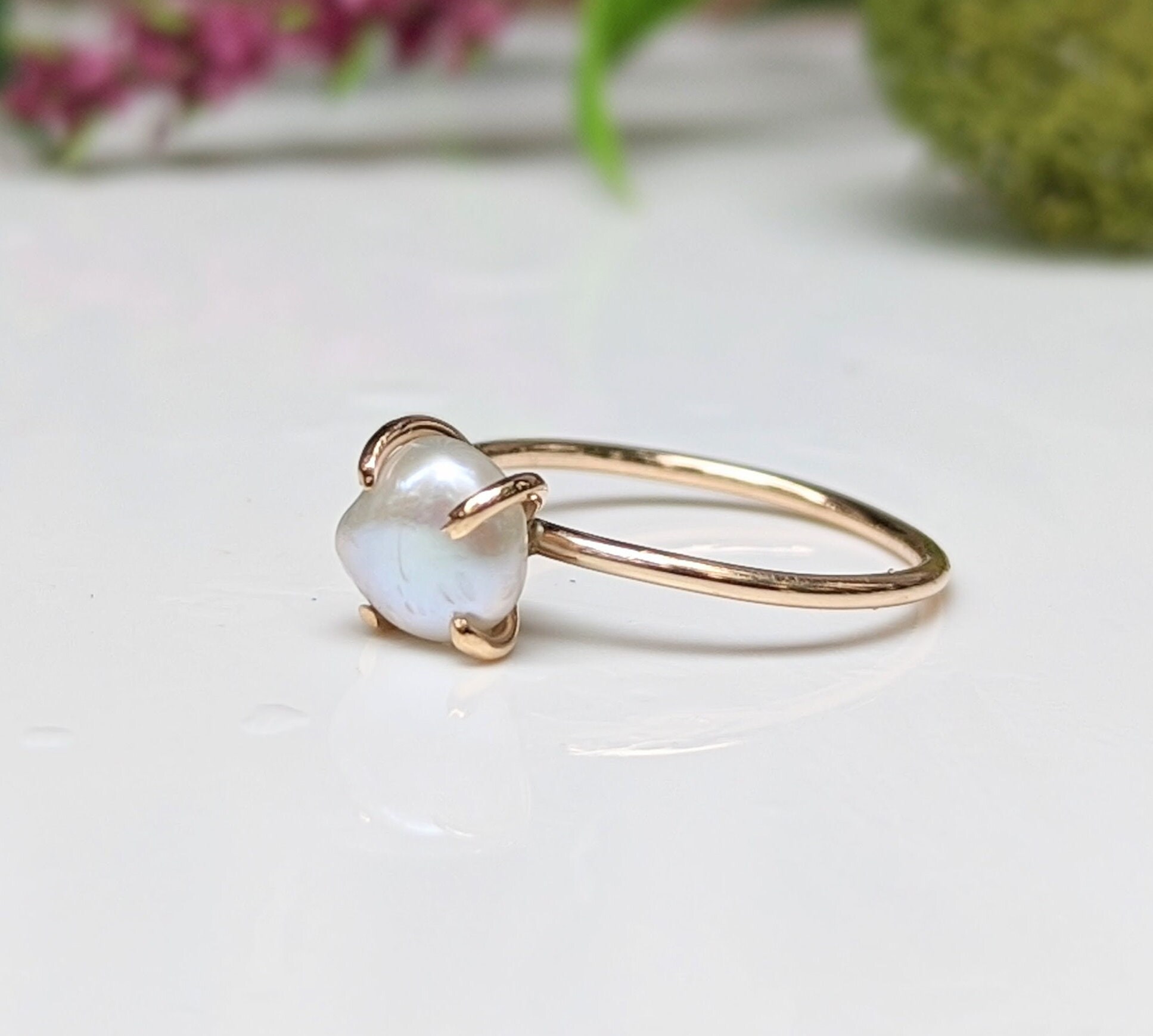 Freshwater Pearl Ring, Keshi Pearl Ring, Gold Pearl Ring, Unique