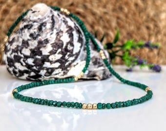 Emerald bead necklace, Dainty Emerald necklace, May birthstone necklace, Green crystal necklace, Handmade jewelry, Unique Mother's day gift
