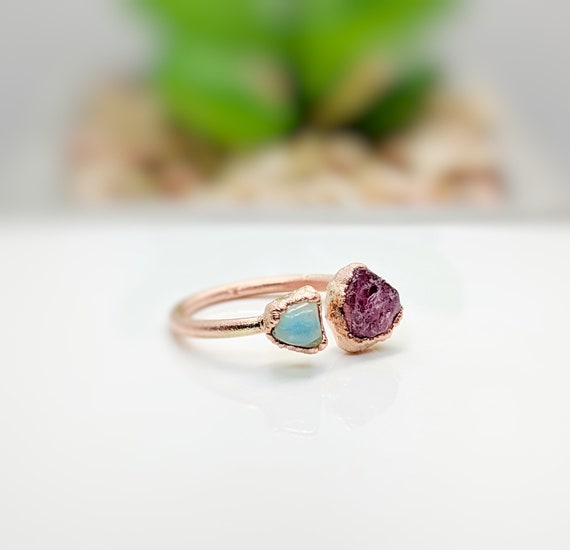 Raw Pink Tourmaline Ring Raw Ring Stacking Ring October Birthday Raw Stone Ring Birthday Gift Bohemian Jewelry Pink Toumaline