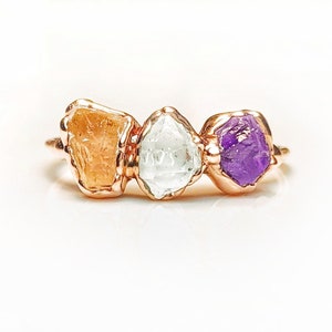 Mother's ring, Gold family birthstone ring, Personalized family ring, Raw stone ring, Multi-stone ring, Mothers day gift, Birthstone jewelry