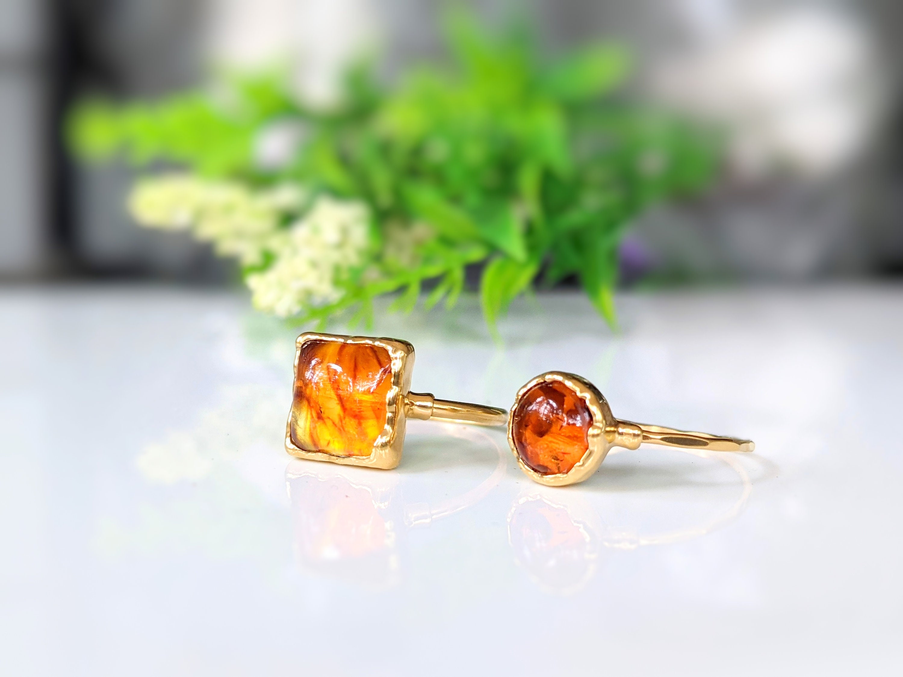 Round Baltic Amber Ring Gold Cocktail Ring Amber Jewelry Round Gold Stone Ring Gold Boho Ring Anniversary Ring Girlfriend Gift for Her