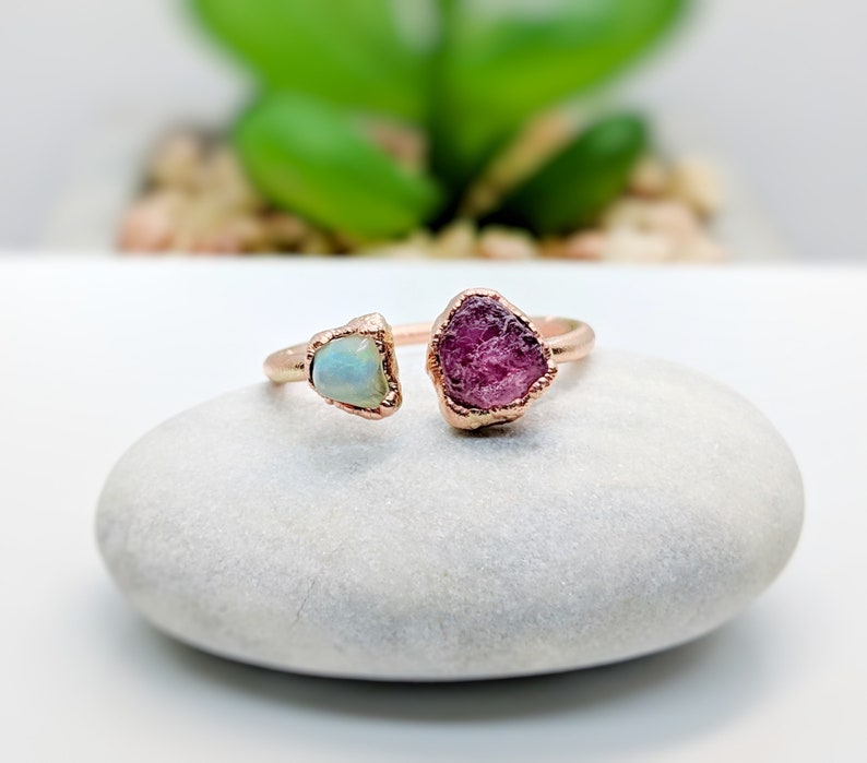 Raw Pink Tourmaline Ringraw Opal 