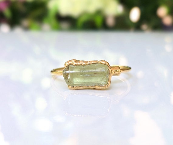 Raw Apatite Ring Yellow Apatite Ring Raw Gemstone Ring