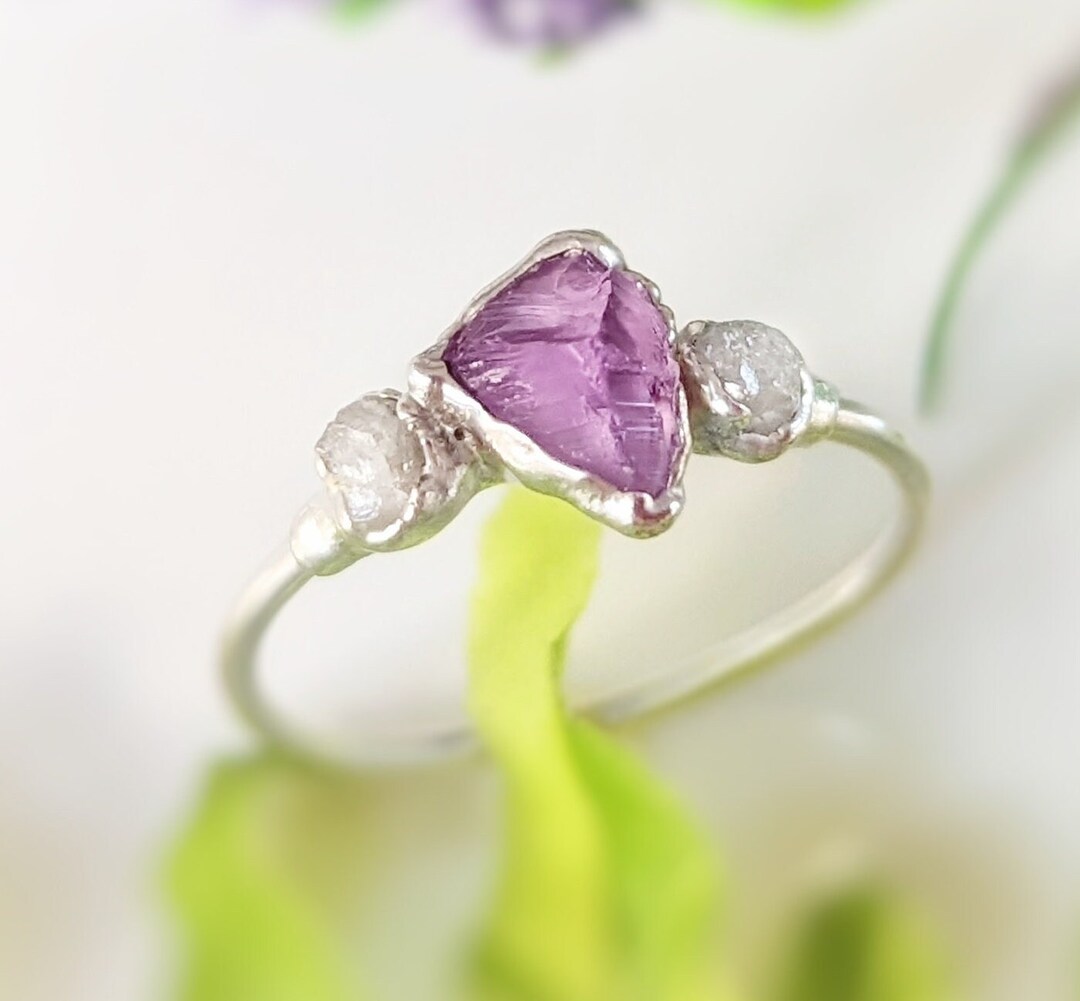 Raw Alexandrite and Diamond Engagement Ring, Raw Alexandrite Ring ...