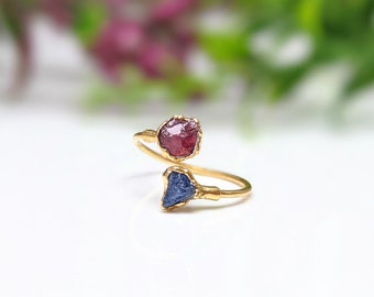 Toi et Moi custom ring, Raw gemstone ring, Birthstone ring, Multi-stone ring, Cuff ring, Raw stone personalized ring, Unique friendship ring
