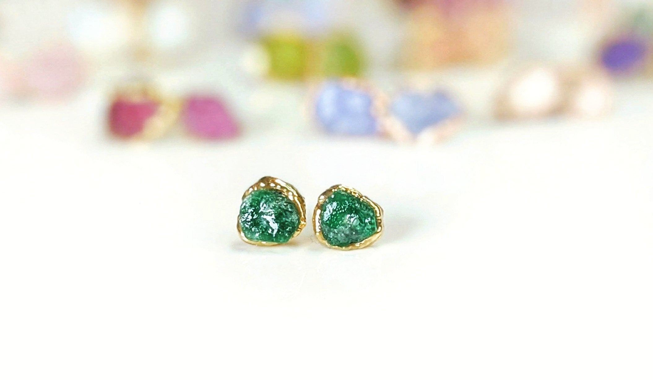 May Birthstone Jewelry Emerald Jewelry Emerald Birthstone Emerald Stud Earrings Green Stud Earrings Gemstone Stud Earrings