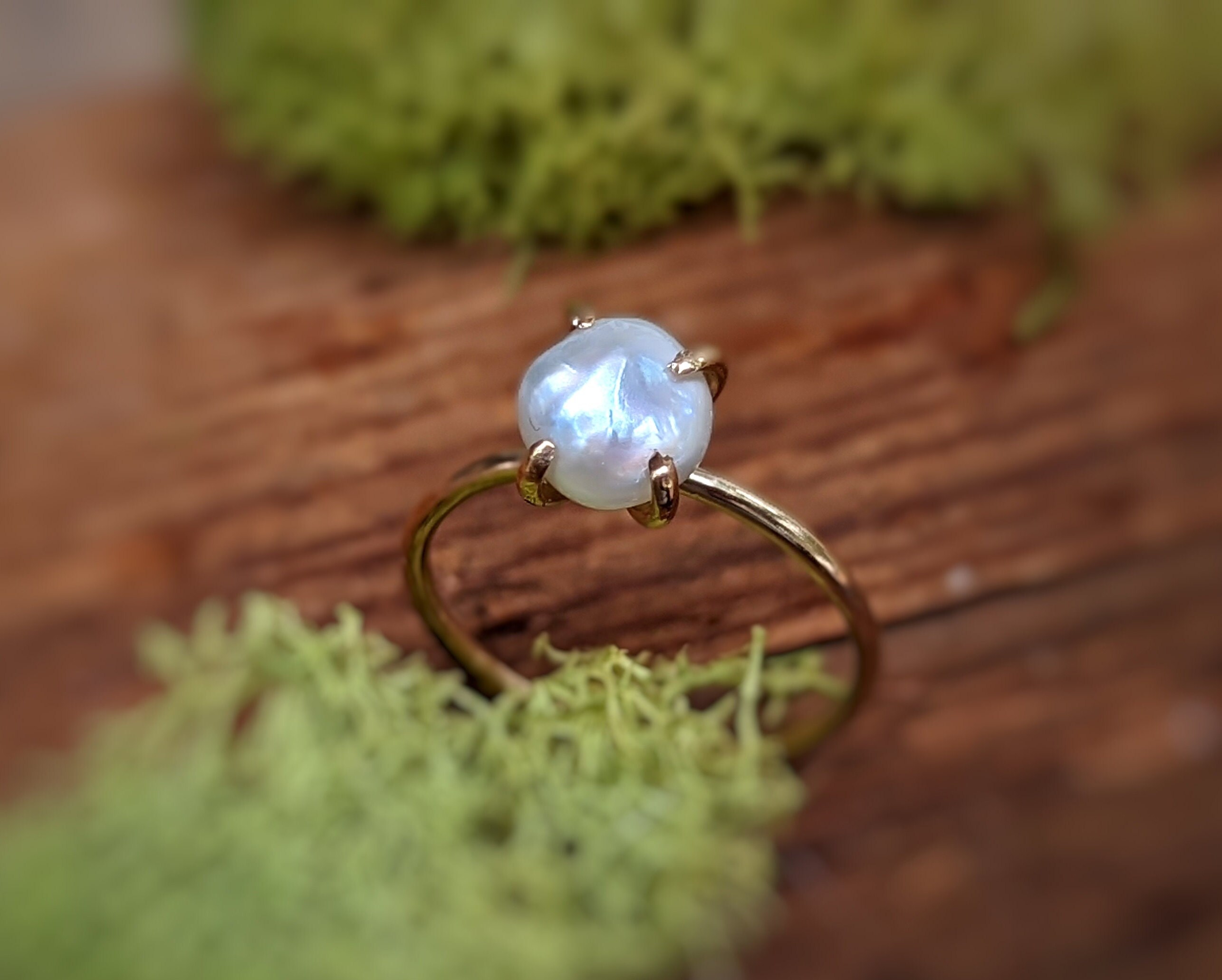 Freshwater Pearl Ring, Keshi Pearl Ring, Gold Pearl Ring, Unique