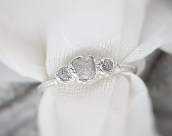 Raw diamond engagement ring, Rough diamond ring, Multi diamond ring, Unique engagement ring, Fine Silver diamond ring, March birthstone ring