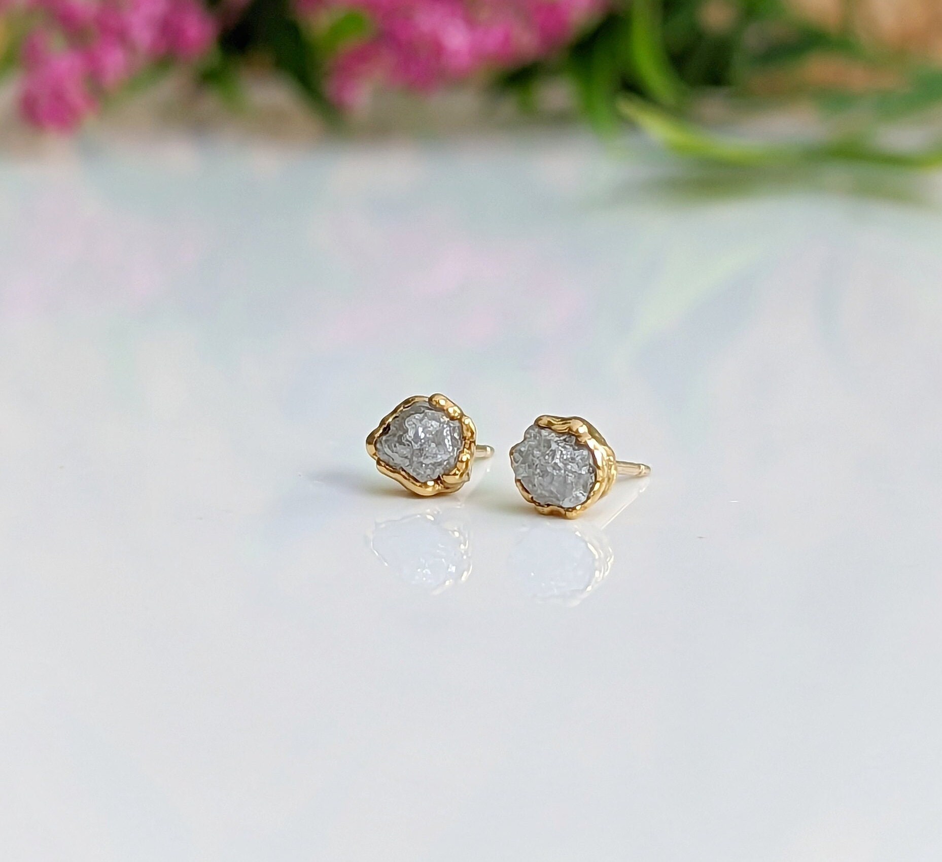 Raw Diamond Stud Earrings Rough Diamond Earrings Uncut Diamond