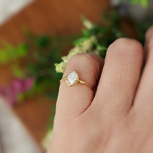 Herkimer diamond ring, Rustic alternative engagement ring, April birthstone ring, Solid 14k Gold Solitaire diamond promise ring, Boho ring image 3