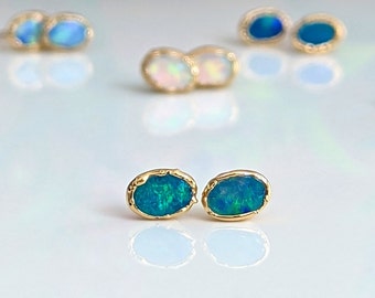 Blue Opal stud earrings, Blue opal earrings, Australian Opal earrings, Handmade earrings, Opal jewelry, October birthstone Mother's day gift