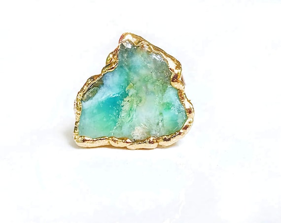 Raw Peruvian Opal Ring: 14k Gold Filled Boho Statement Ring
