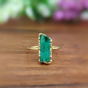 Raw Emerald ring, Emerald Engagement ring, May birthstone ring, Raw stone ring, Birthstone jewelry, Raw crystal ring, Unique engagement ring image 5